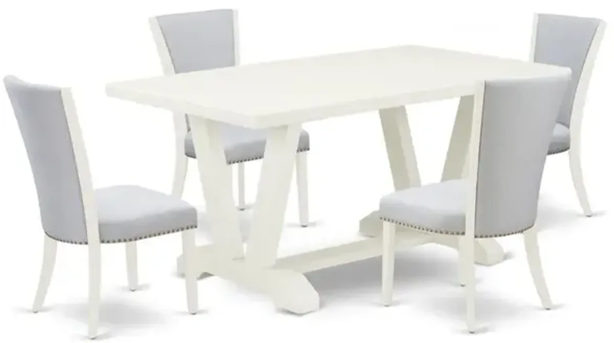 East West Furniture 5-Piece Kitchen Table Set Consists of 4 Dining Room Chairs with Upholstered Seat and Stylish Back-Rectangular Table - Cement and Wirebrushed Linen White Finish