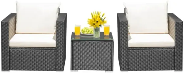 Hivvago 3 Pieces Patio Wicker Conversation Set with Cushion