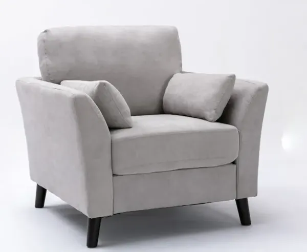 Otto 37 Inch Armchair, Pocket Coil Springs, 2 Throw Pillows, Gray Velvet