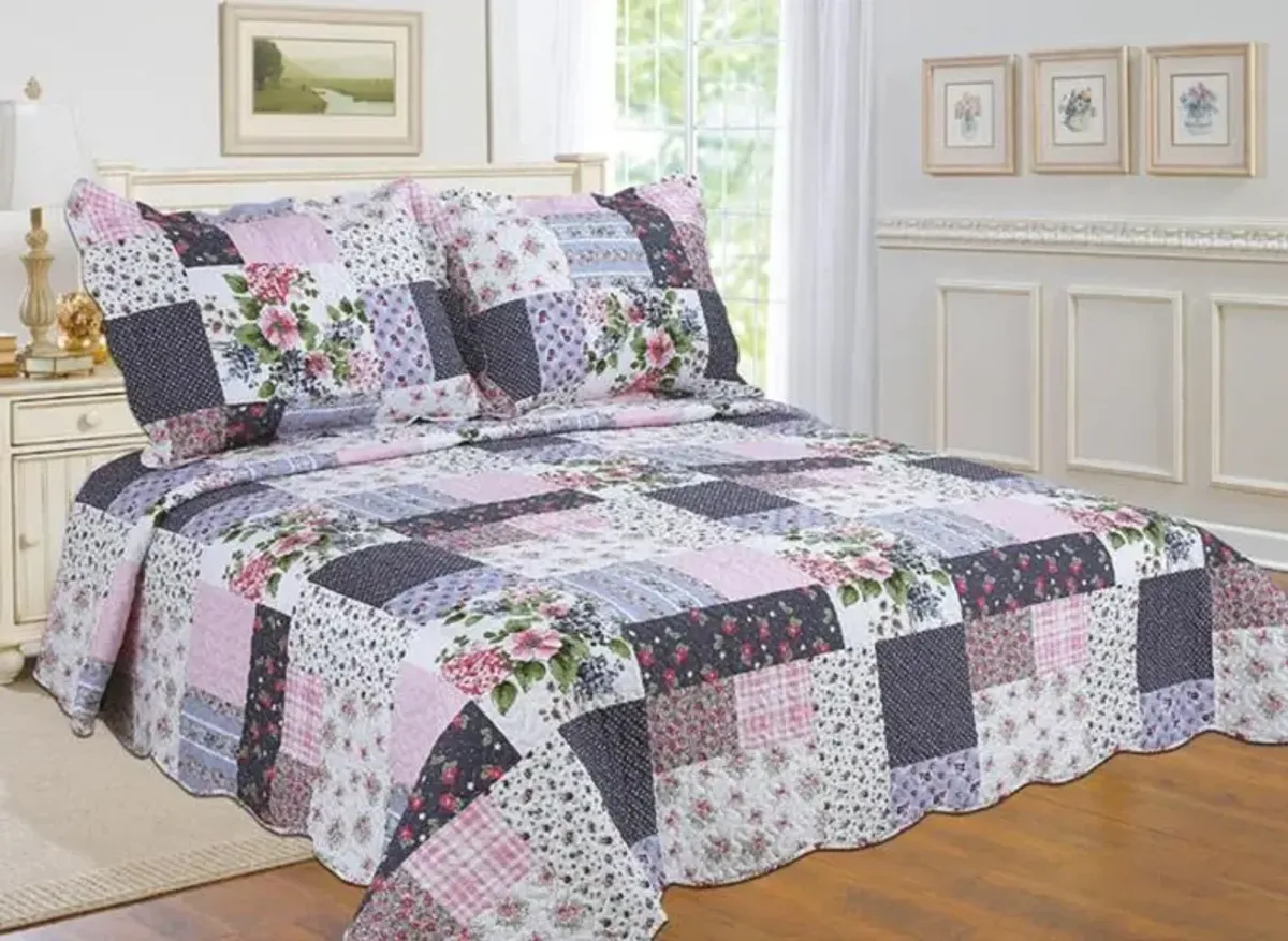 3-Piece Rose Cotton Blend Reversible Quilt Set