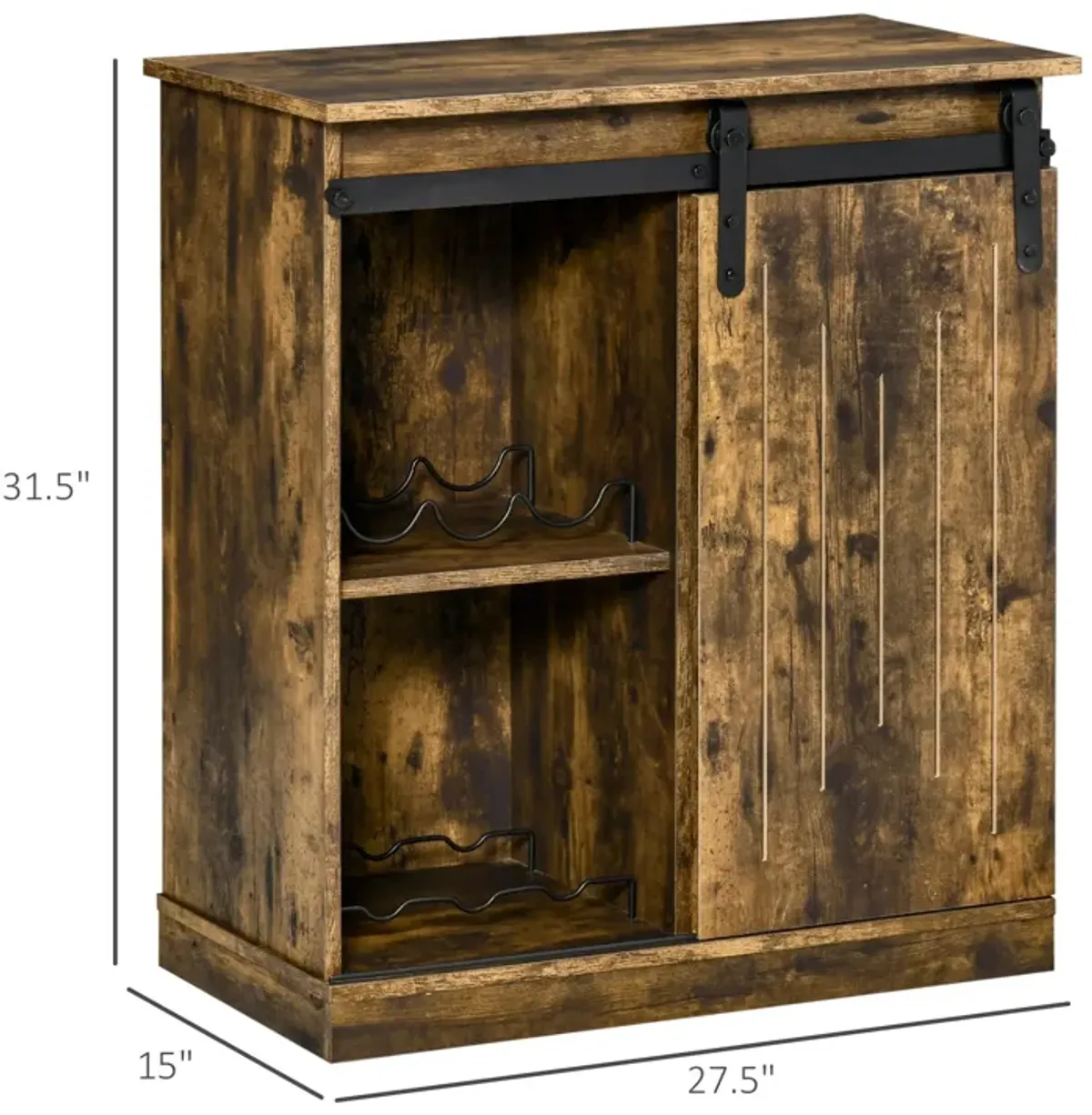Brown Bar Storage: Industrial Buffet with Sliding Door & Wine Rack