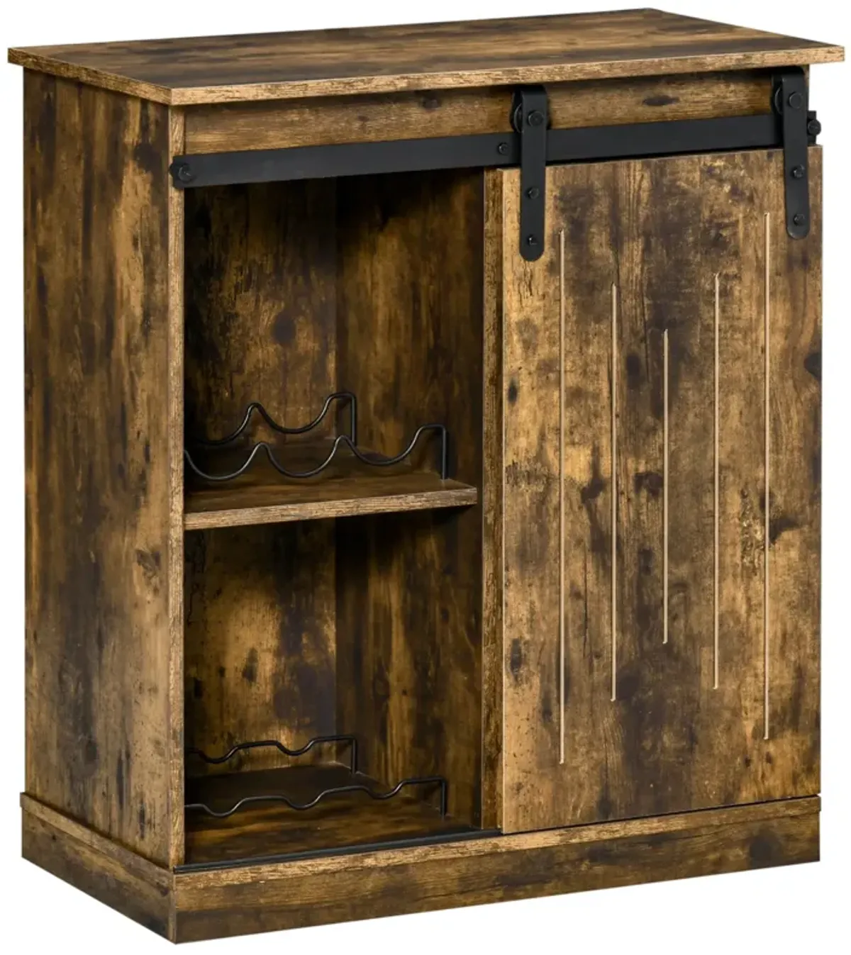 Brown Bar Storage: Industrial Buffet with Sliding Door & Wine Rack