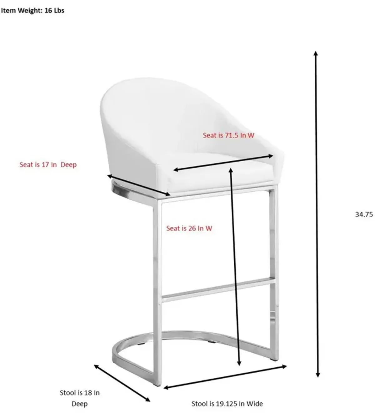 Carolina Living Torano 26 Upholstered Counter Stool - Chrome - White Upholstery