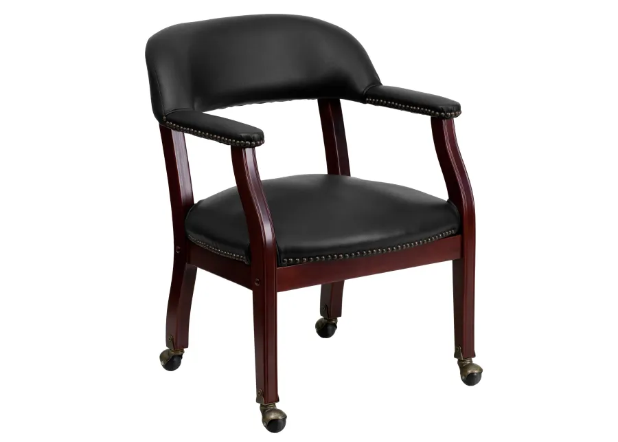 Flash Furniture Sarah Black Vinyl Luxurious Conference Chair with Accent Nail Trim and Casters