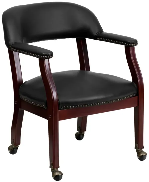 Flash Furniture Sarah Black Vinyl Luxurious Conference Chair with Accent Nail Trim and Casters