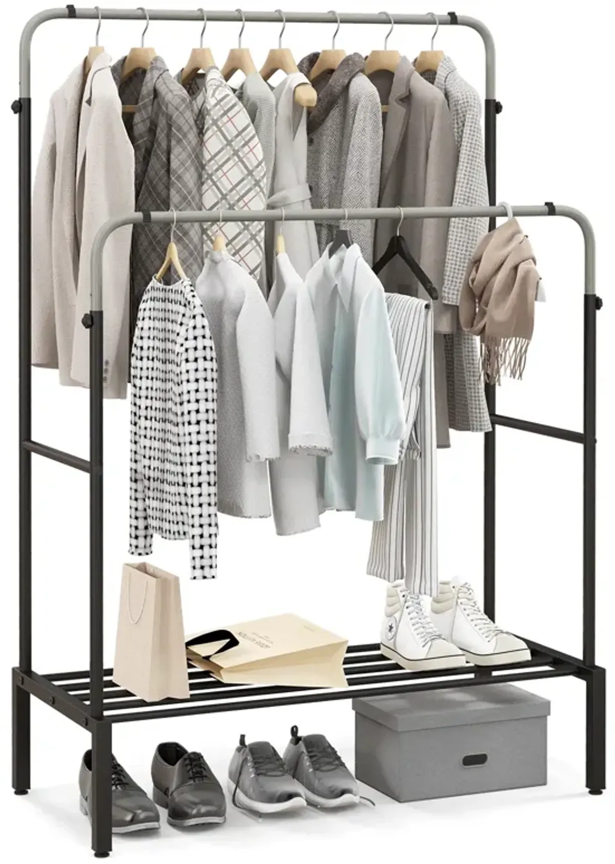 Double Rod Clothes Garment Rack with Adjustable Heights