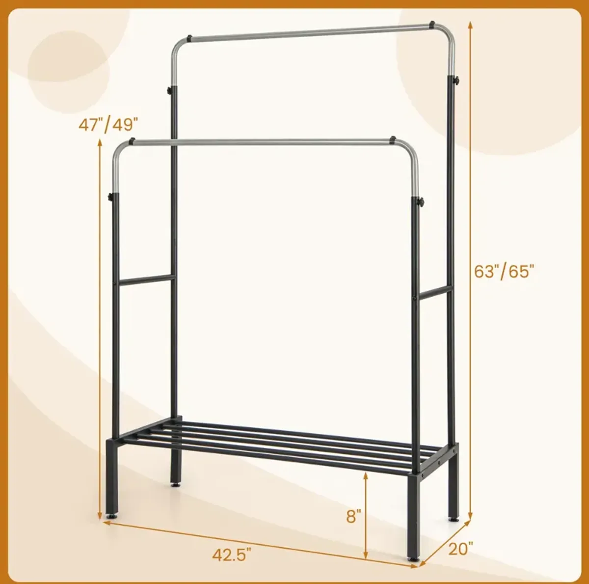 Double Rod Clothes Garment Rack with Adjustable Heights