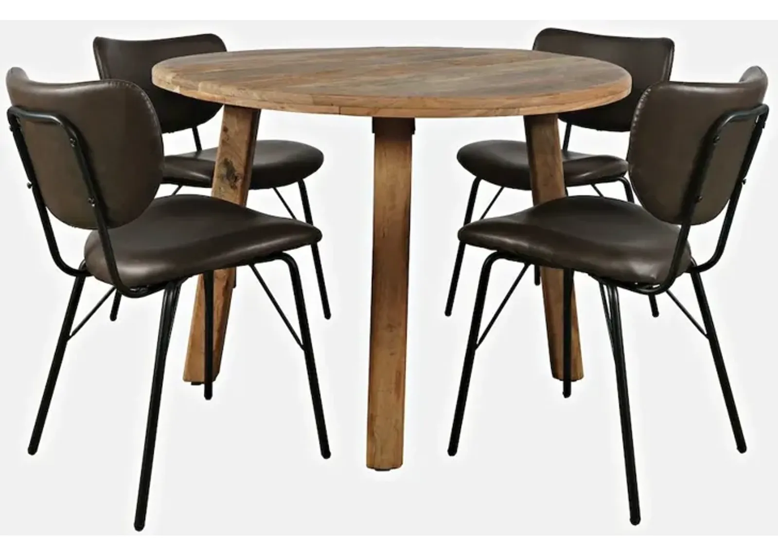 Jofran Reclamation Five Piece Round Rustic Reclaimed Solid Wood Round Dining Set