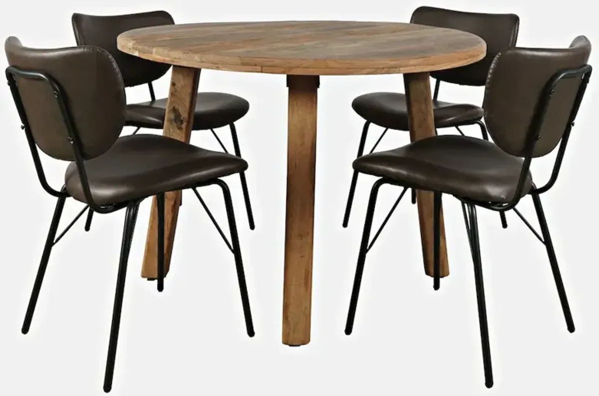 Jofran Reclamation Five Piece Round Rustic Reclaimed Solid Wood Round Dining Set