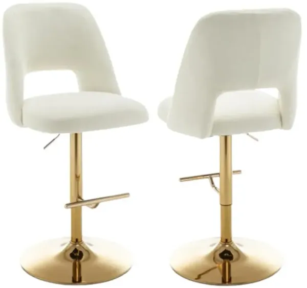 Boucle fabric upholstered barstool with a beige seat and gold base (SET OF 2)