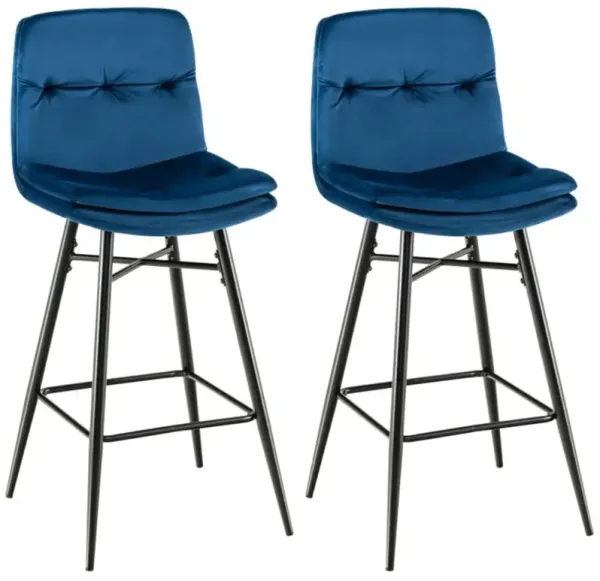 Hivago 2 Pieces 29 Inch Velvet Bar Stools Set with Tufted Back and Footrests