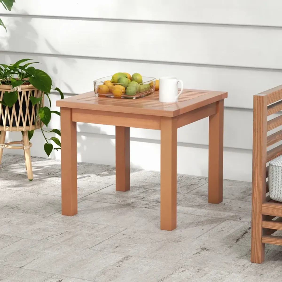 18 Inch Square End Outdoor Adirondack Side Table with Slatted Tabletop