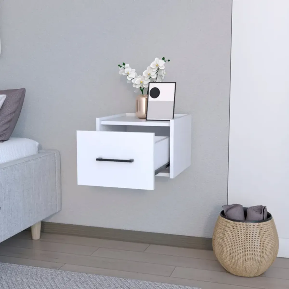 Floating Nightstand Calion, Bedroom, White