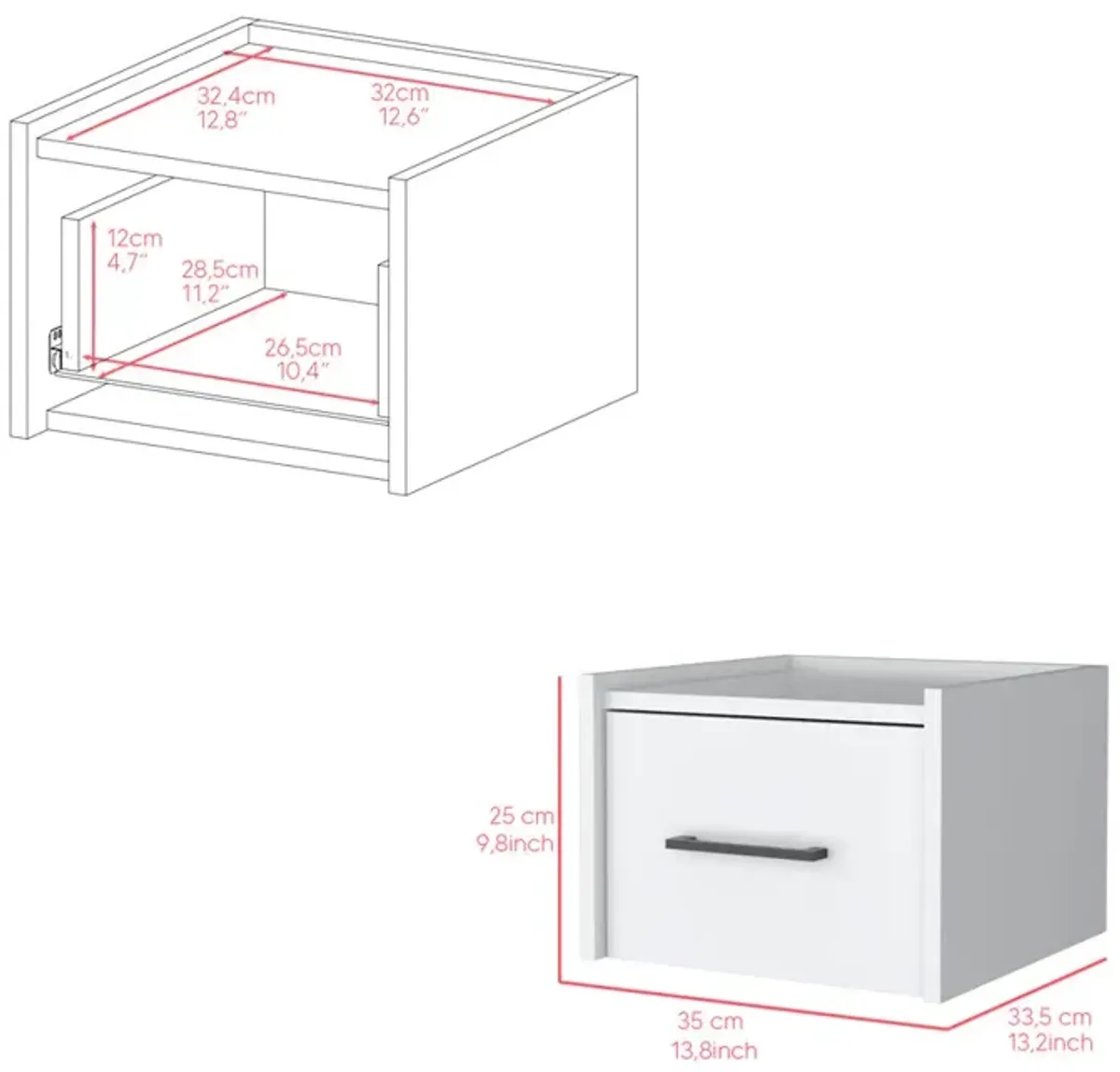 Floating Nightstand Calion, Bedroom, White