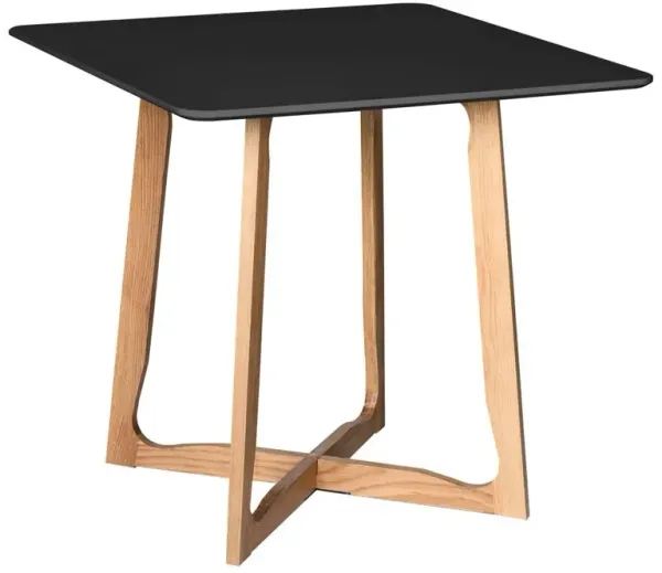 LeisureMod Cedar Square Bistro Dining Table W/ Natural Wood X Shaped Sled Base