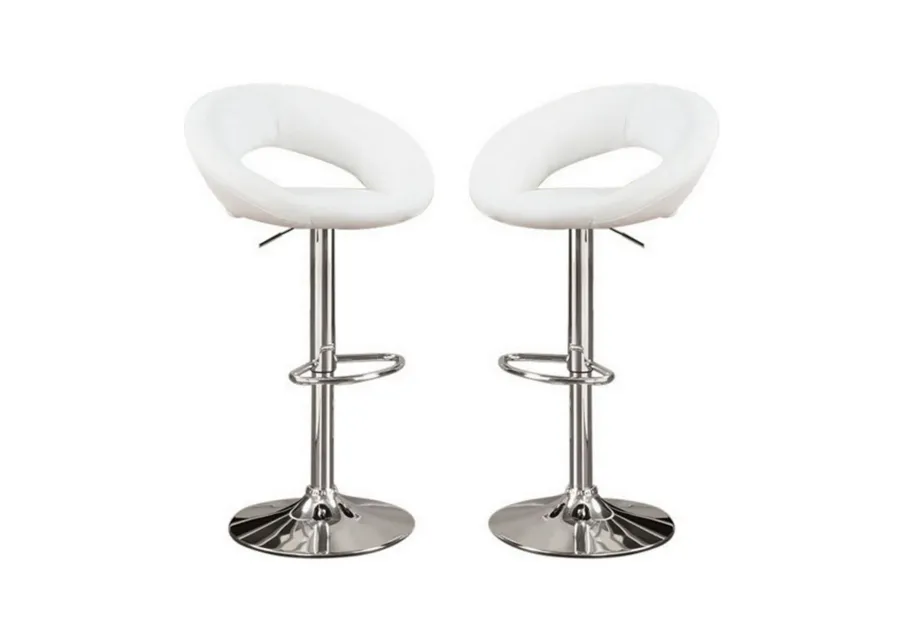 Metal Base Bar Stool With Faux Leather Seat White & Silver Set of 2-Benzara