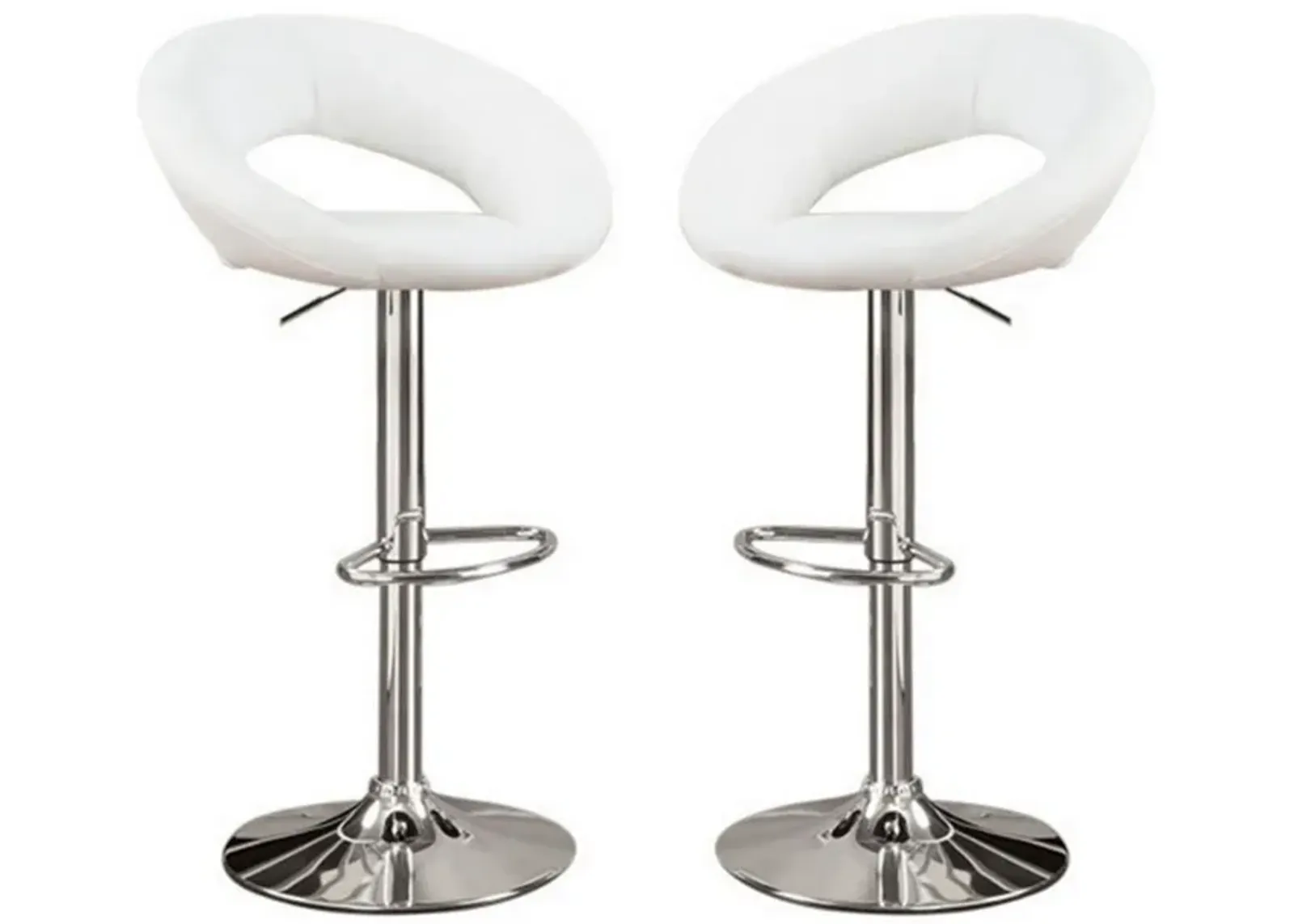 Metal Base Bar Stool With Faux Leather Seat White & Silver Set of 2-Benzara