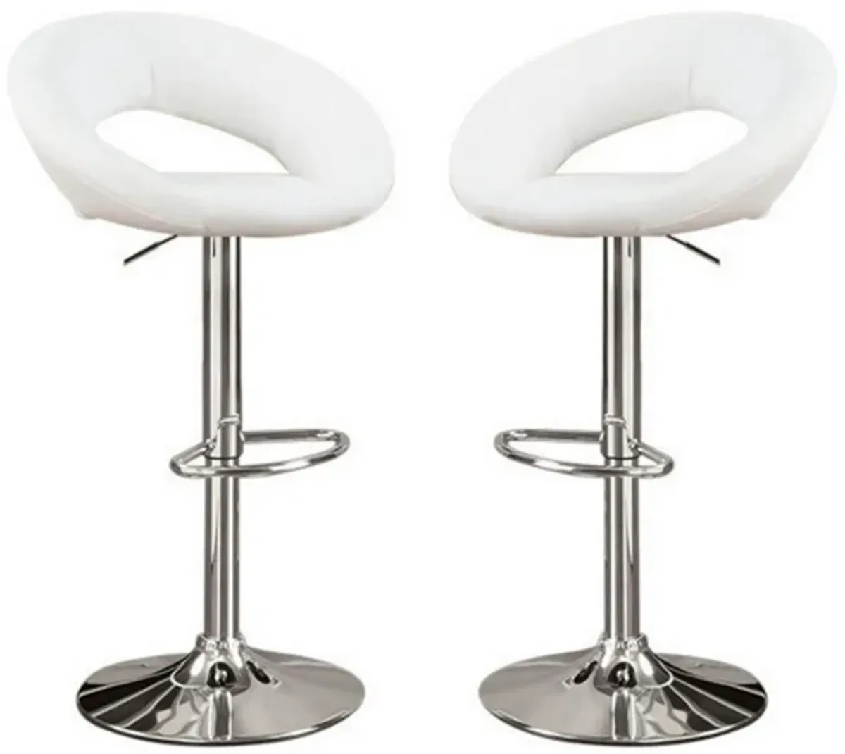 Metal Base Bar Stool With Faux Leather Seat White & Silver Set of 2-Benzara