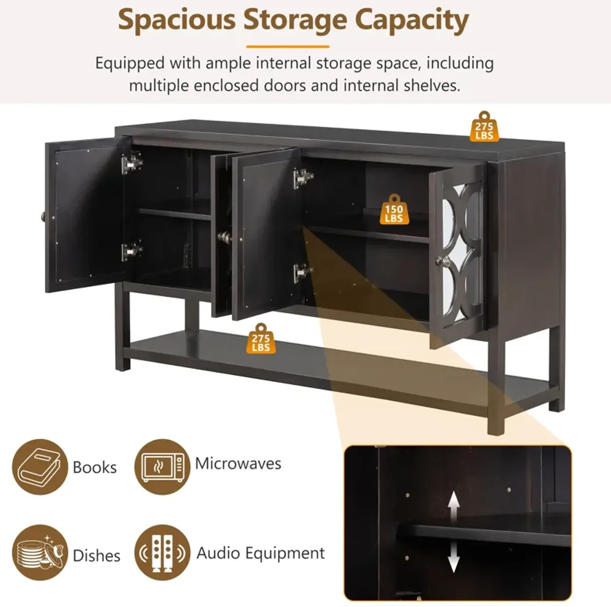 Merax Retro Storage Cabinet Sideboard with Mirrored Doors