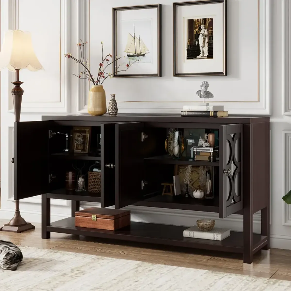 Merax Retro Storage Cabinet Sideboard with Mirrored Doors