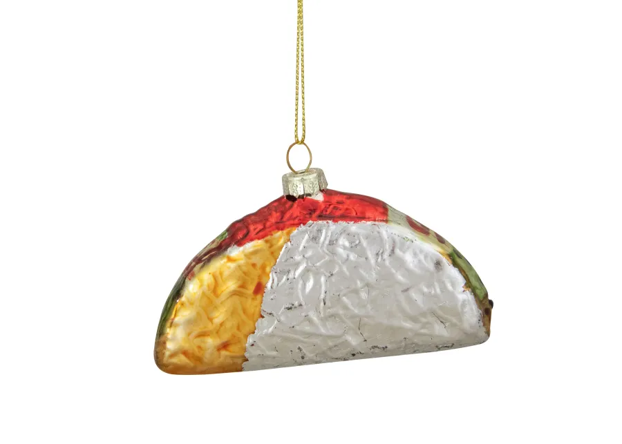 4" Silver and Gold Taco Glass Christmas Ornament