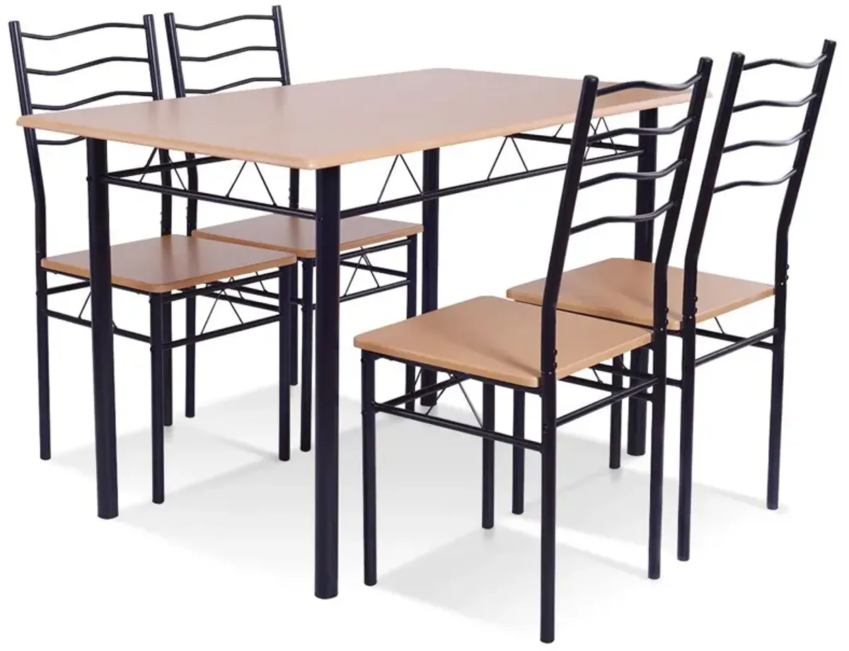 5 Pieces Wood Metal Dining Table Set with 4 Chairs