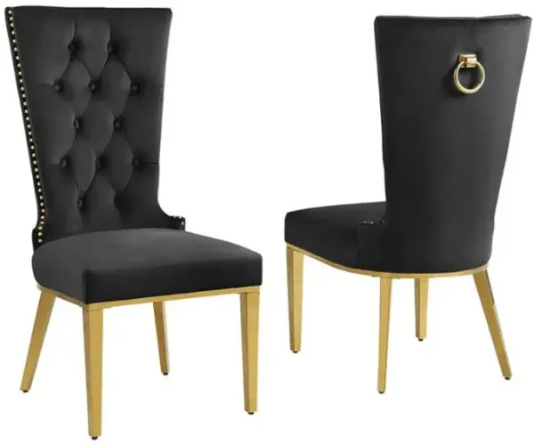 Best Quality Furniture Black Velvet Side Chair With Gold Stainless Steel Base (Set Of 2)