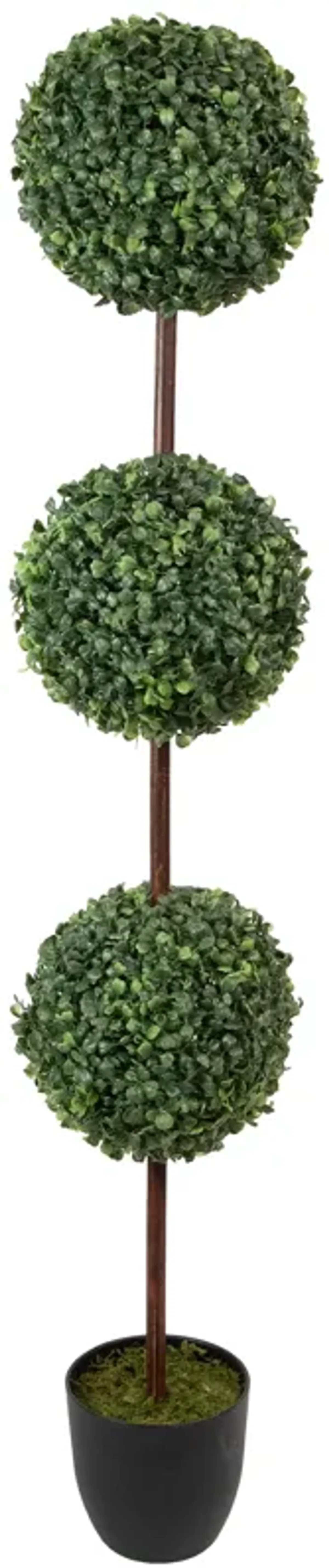 4' Artificial Two-Tone Boxwood Triple Ball Topiary Tree with Round Pot  Unlit