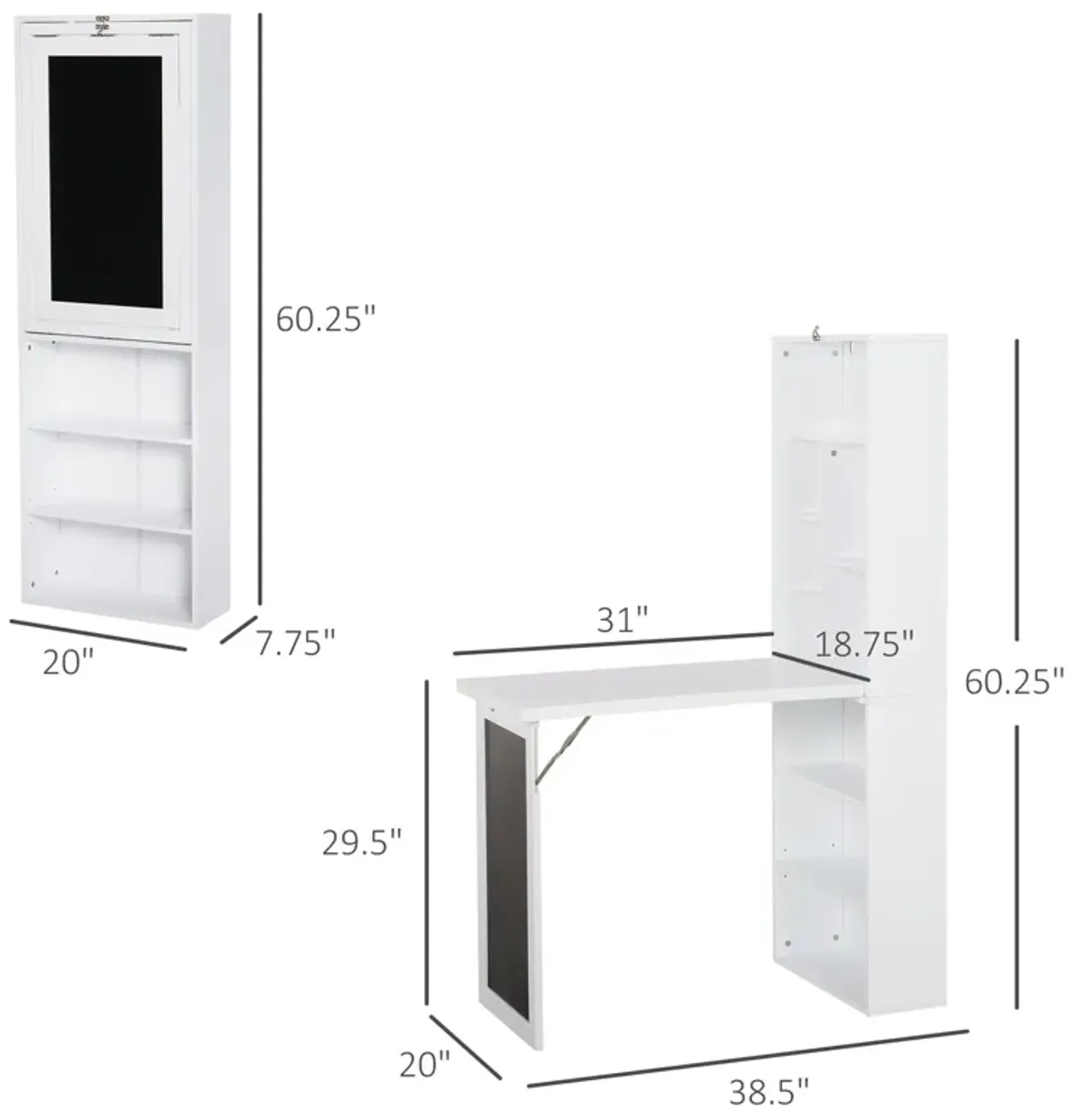 White Folding Workstation: Convertible Desk with Blackboard