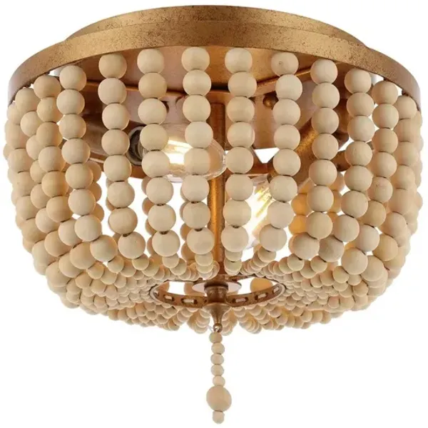 Allison 2-Light Shabby Chic Farmhouse Wood Beaded/Metal LED Flush Mount