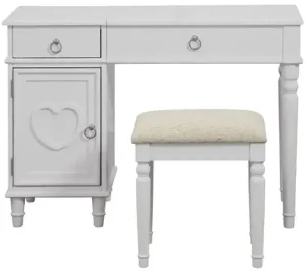 White Bedroom Vanity Set with Open Mirror Storage