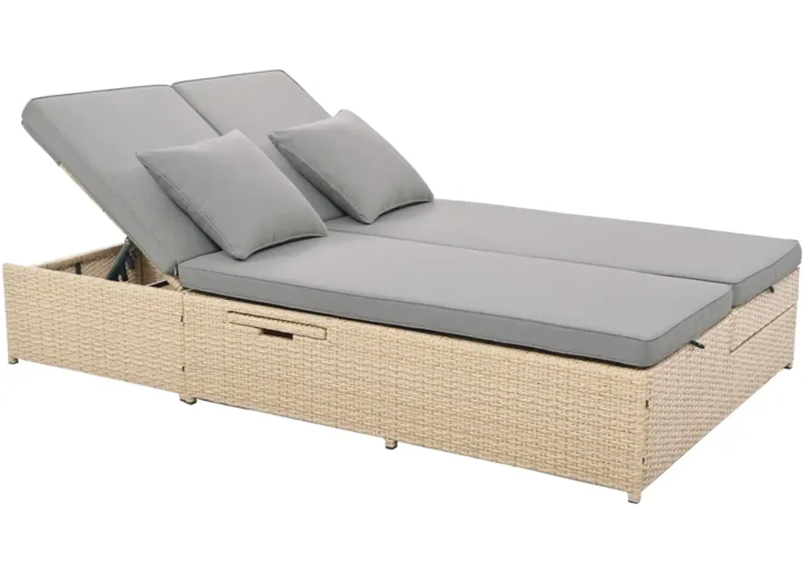 MONDAWE Outdoor Double Sunbed, Wicker Rattan Patio Reclining Chairs with Adjustable Backrest and Seat, Conversational Set