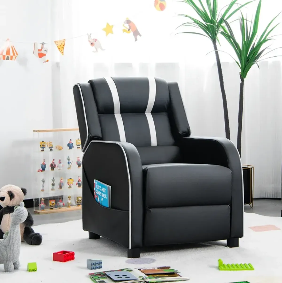 Comfortable Kids Recliner Chair with Side Pockets and Adjustable Footrest for Playtime and Relaxation