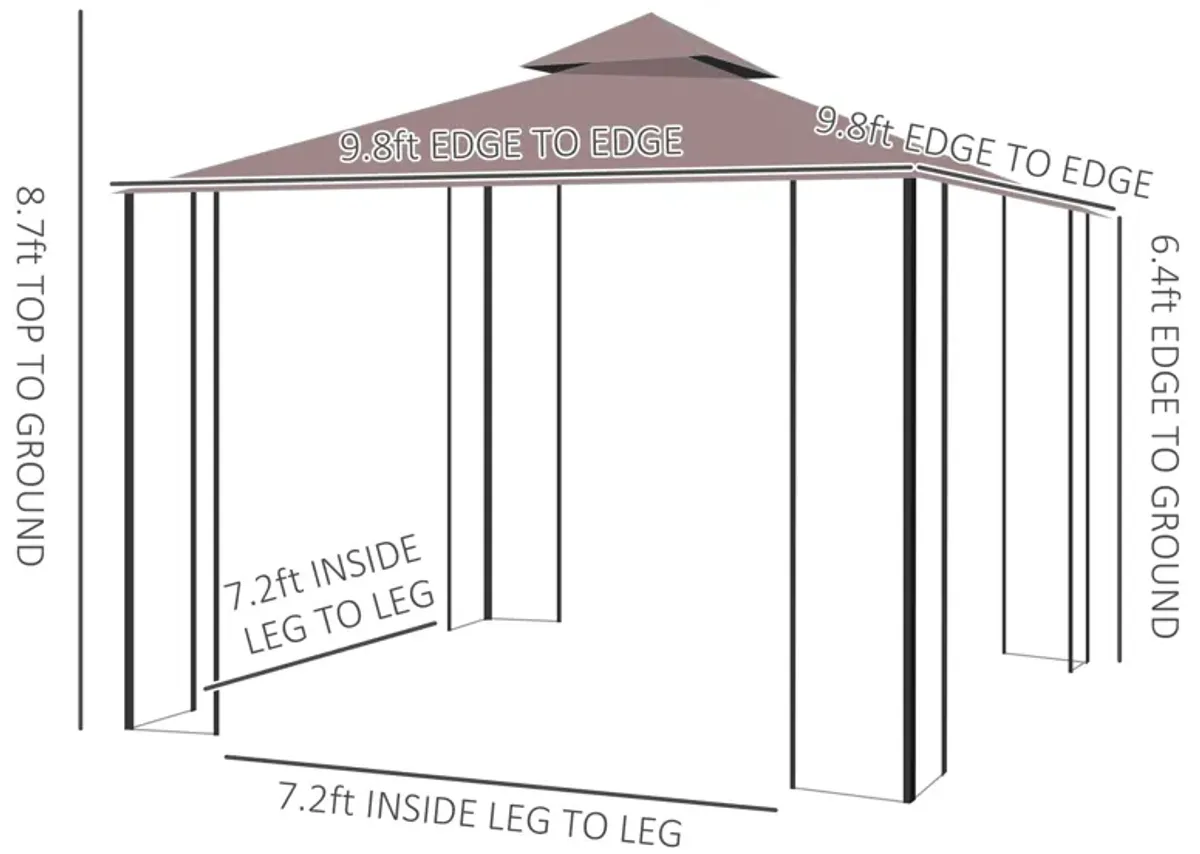 Coffee Outdoor Haven: 10x10 Gazebo with Double Roof and Netting