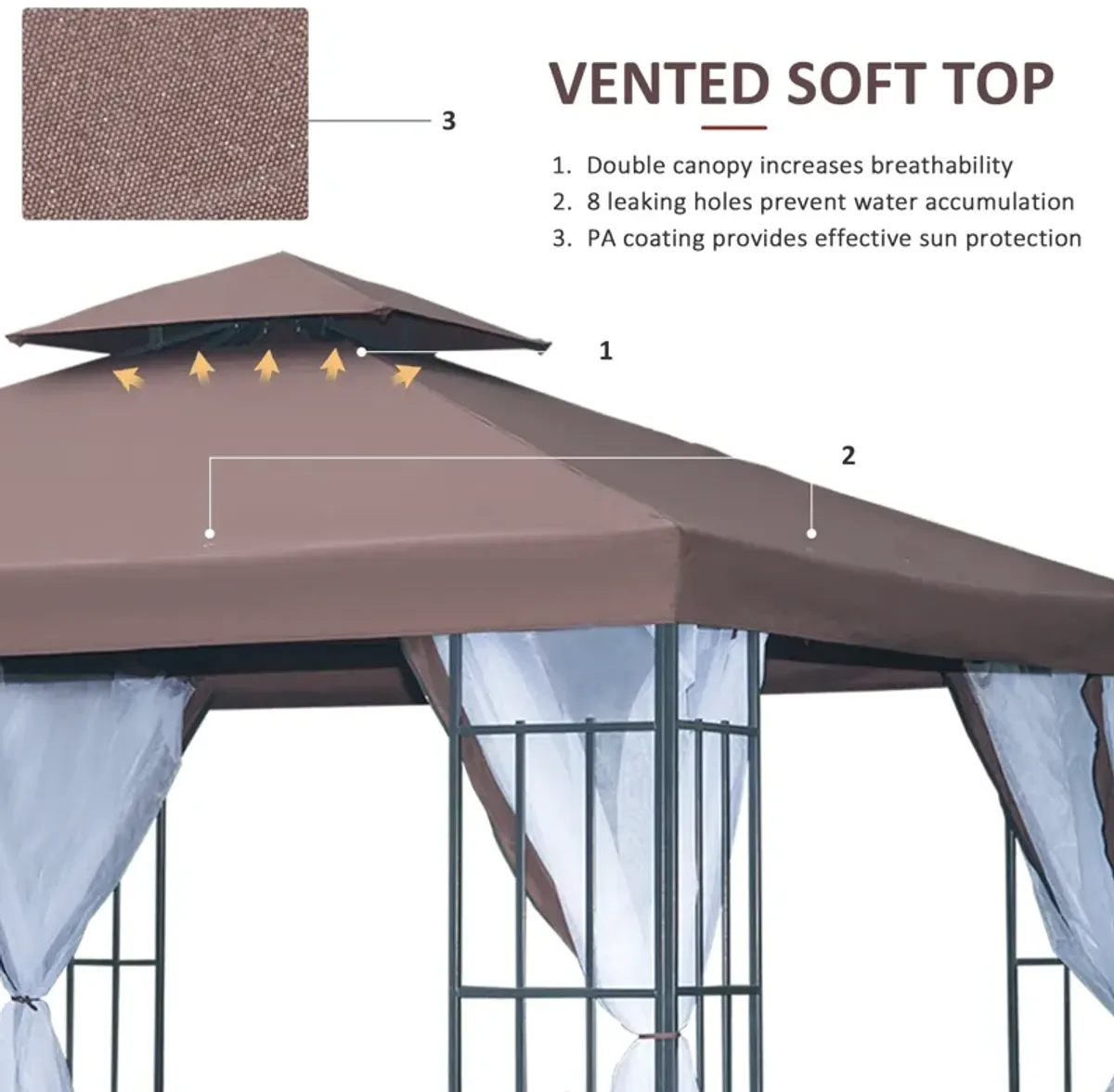 Coffee Outdoor Haven: 10x10 Gazebo with Double Roof and Netting