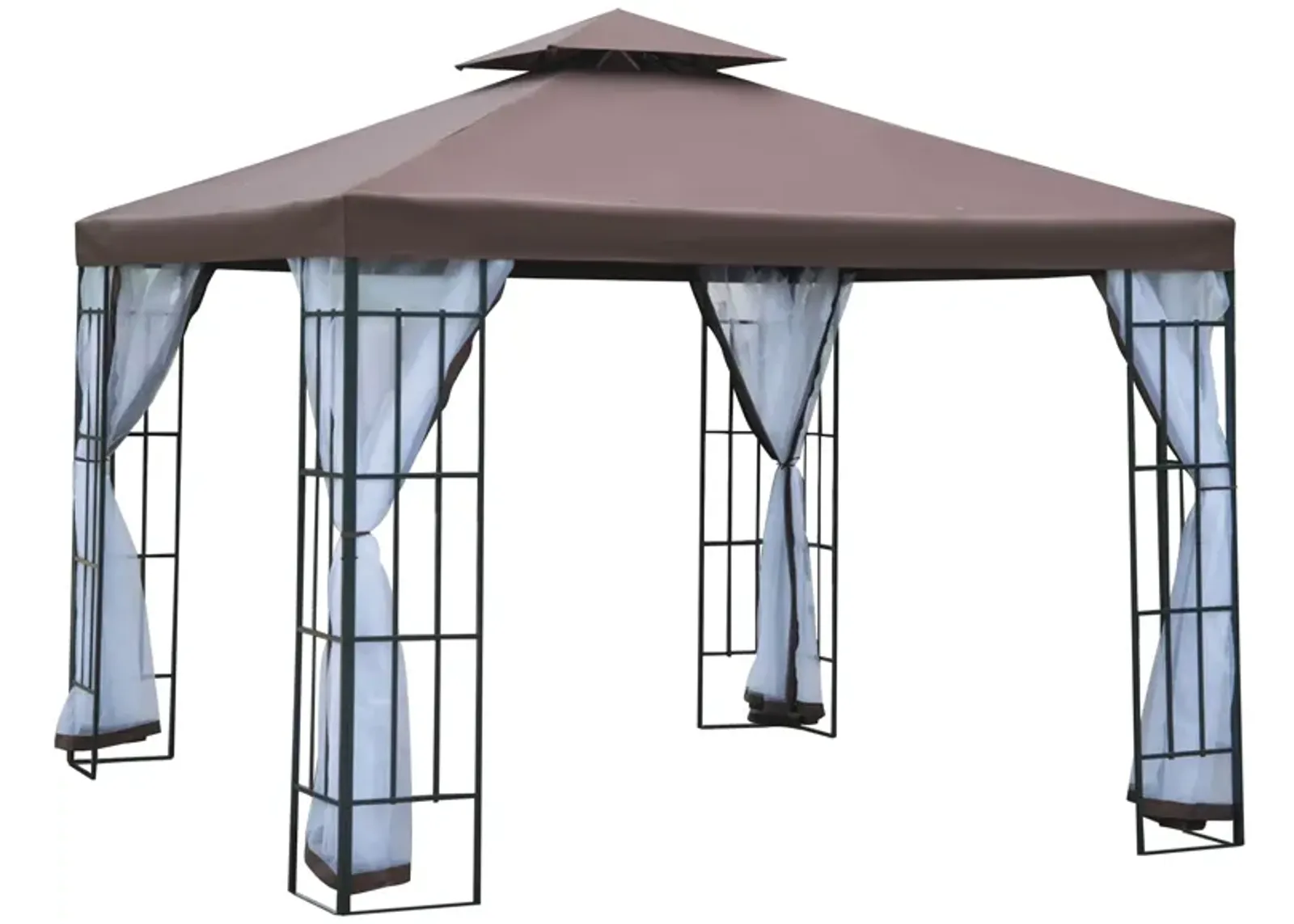 Coffee Outdoor Haven: 10x10 Gazebo with Double Roof and Netting