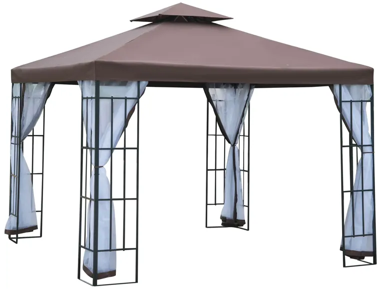 Coffee Outdoor Haven: 10x10 Gazebo with Double Roof and Netting