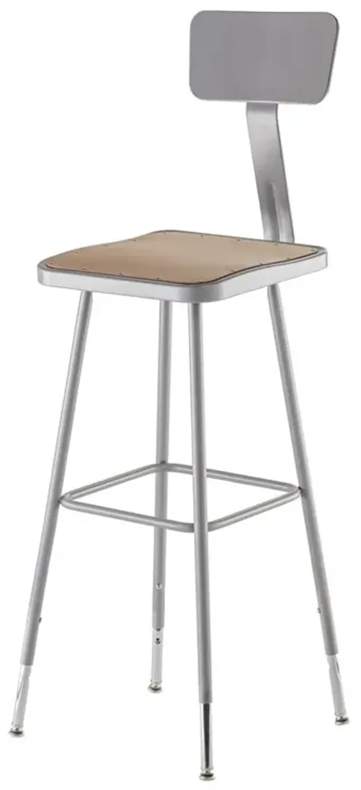 NPS® 32"-39" Height Adjustable Heavy Duty Square Seat Steel Stool With Backrest, Grey