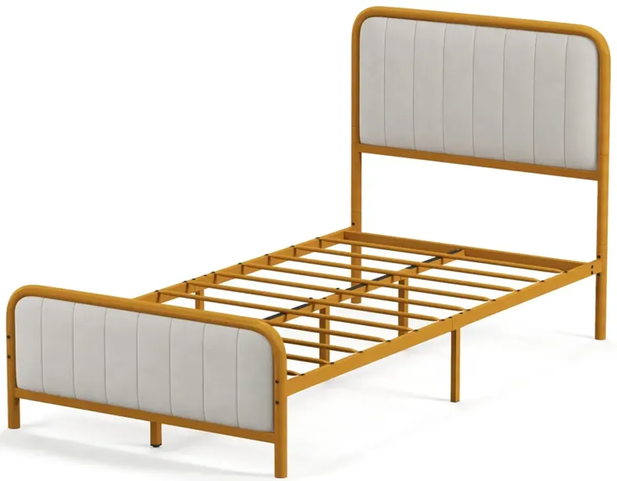 Upholstered Gold Platform Bed Frame with Velvet Headboard