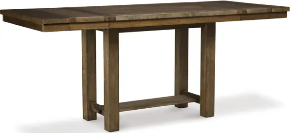 Chip Counter Height Dining Table with Tenon Pedestal Base, Nutmeg Wood - Benzara