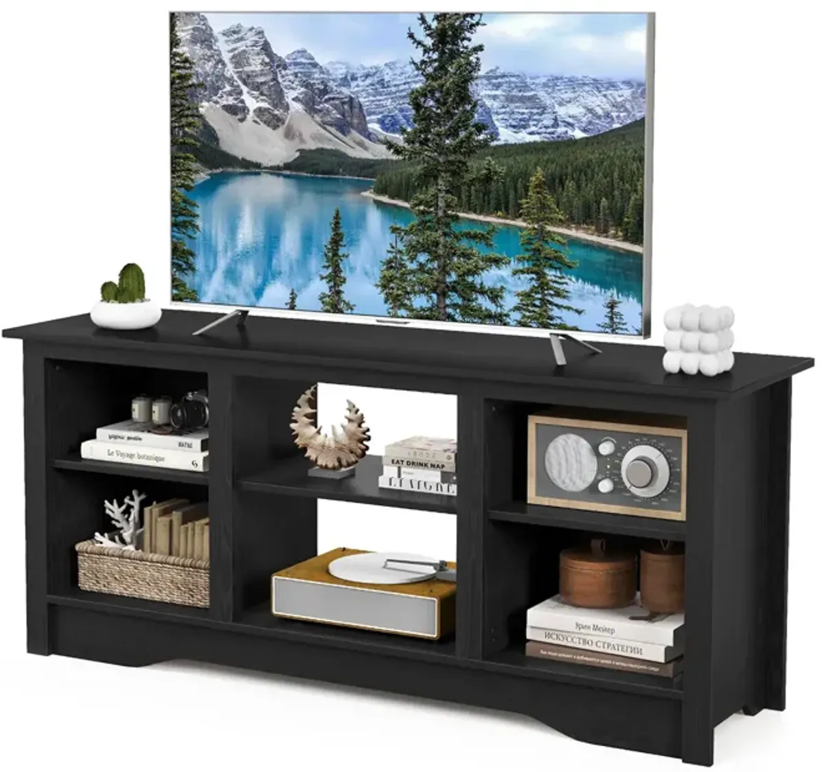 TV Stand for up to 65 Inch Flat Screen TVs with Adjustable Shelves for 18 Inch Electric Fireplace