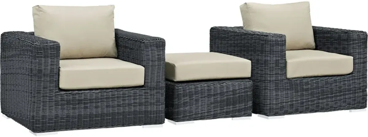 Summon 3 Piece Outdoor Patio Sunbrella Sectional Set - Canvas Antique Beige