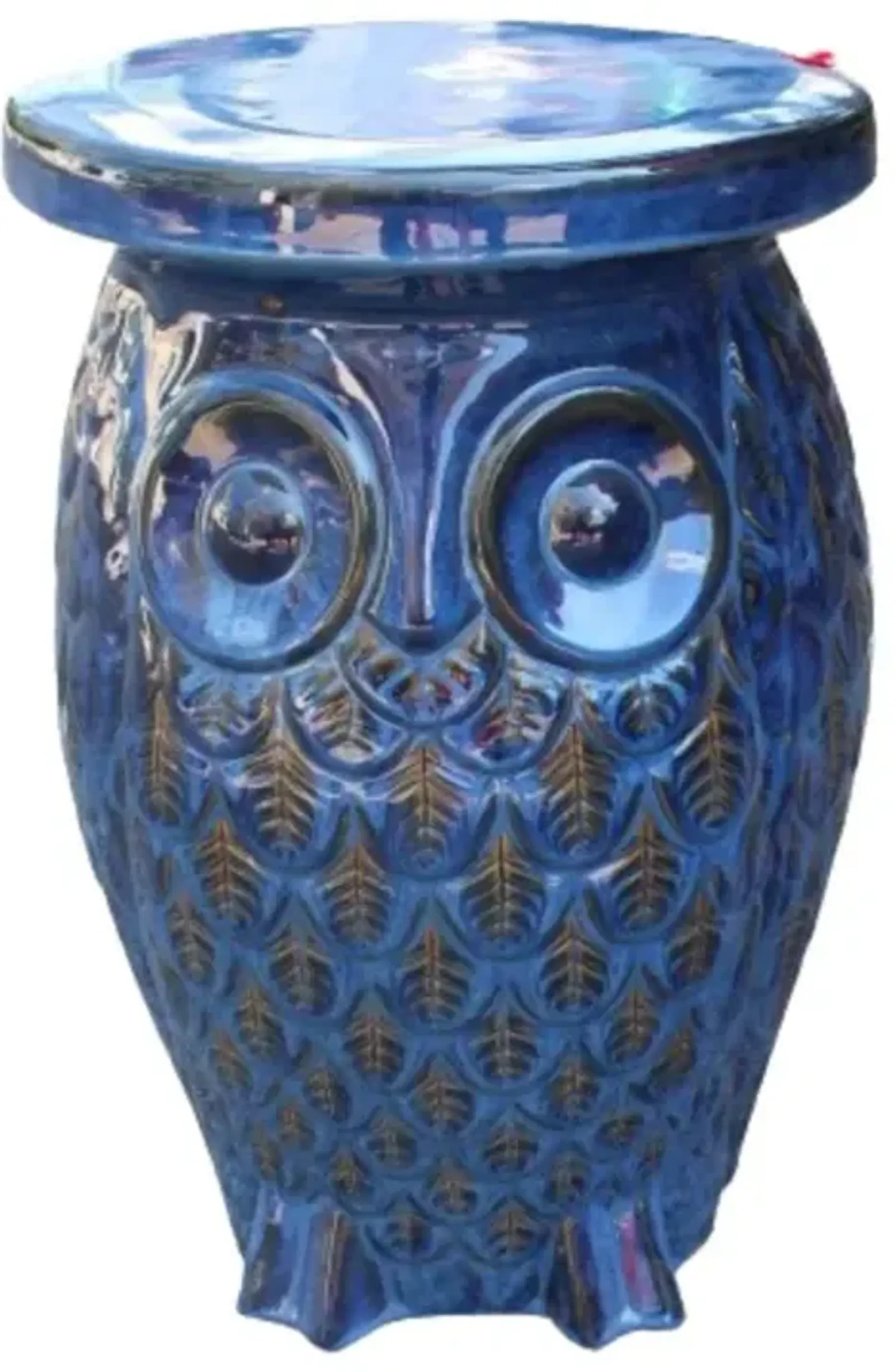 Navy Blue Wise Old Owl Ceramic Garden Stool