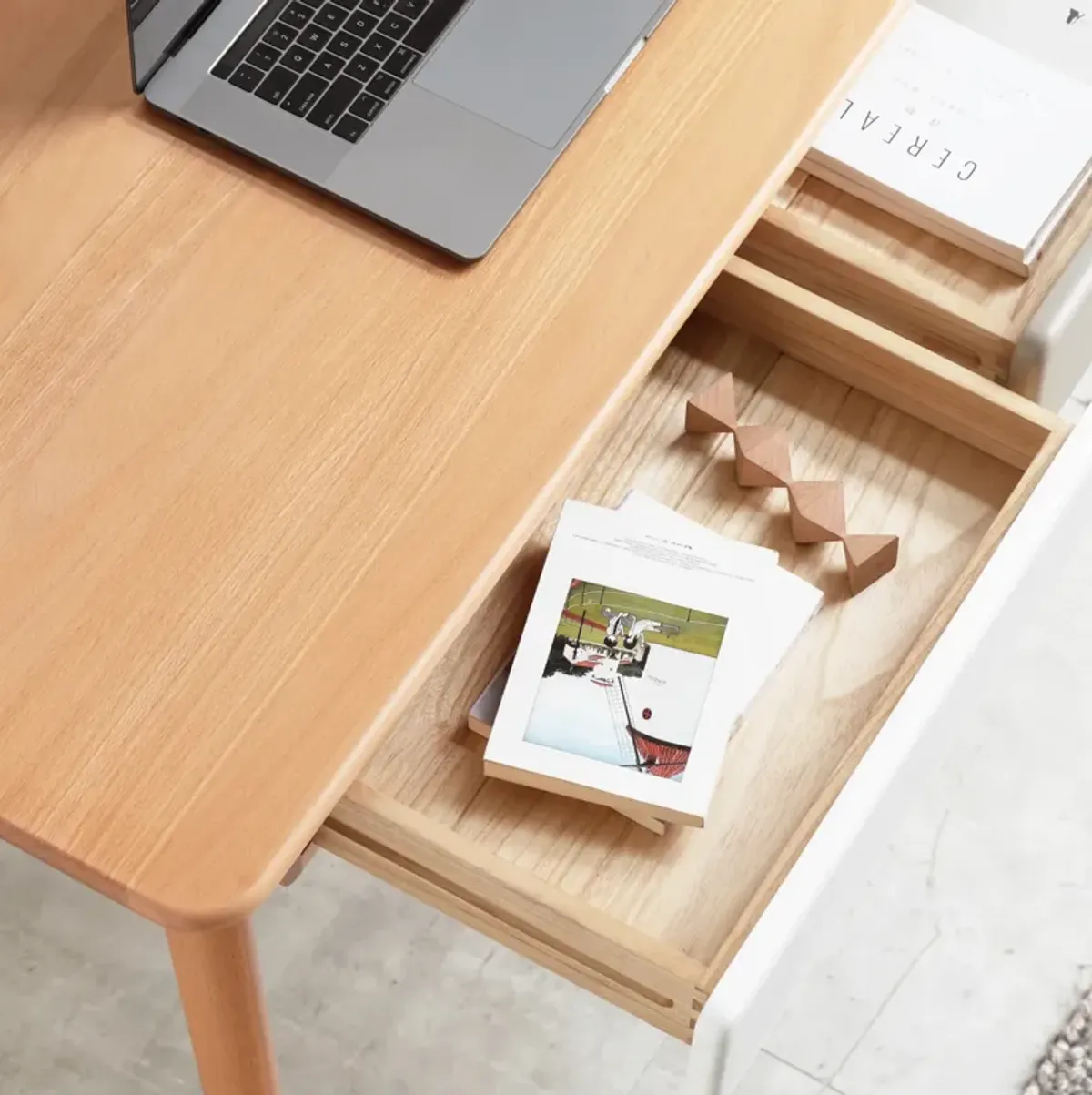 Solid Wood Computer Desk - 47'' Large Size Office Desk with 2 Drawers, Modern Simple Style PC Table with Gap Design for Home Office, Work, Student, Study, Makeup Workstation (Beech)