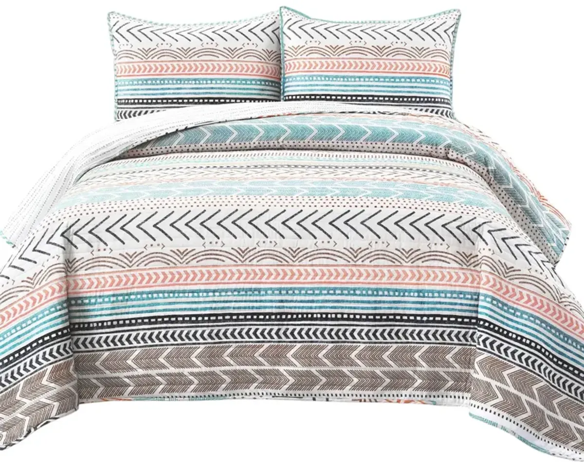 Soft Cotton Quilt Set with Scandinavian Chevron Motif, Reversible 3-Piece Bedding for Stylish Home Décor