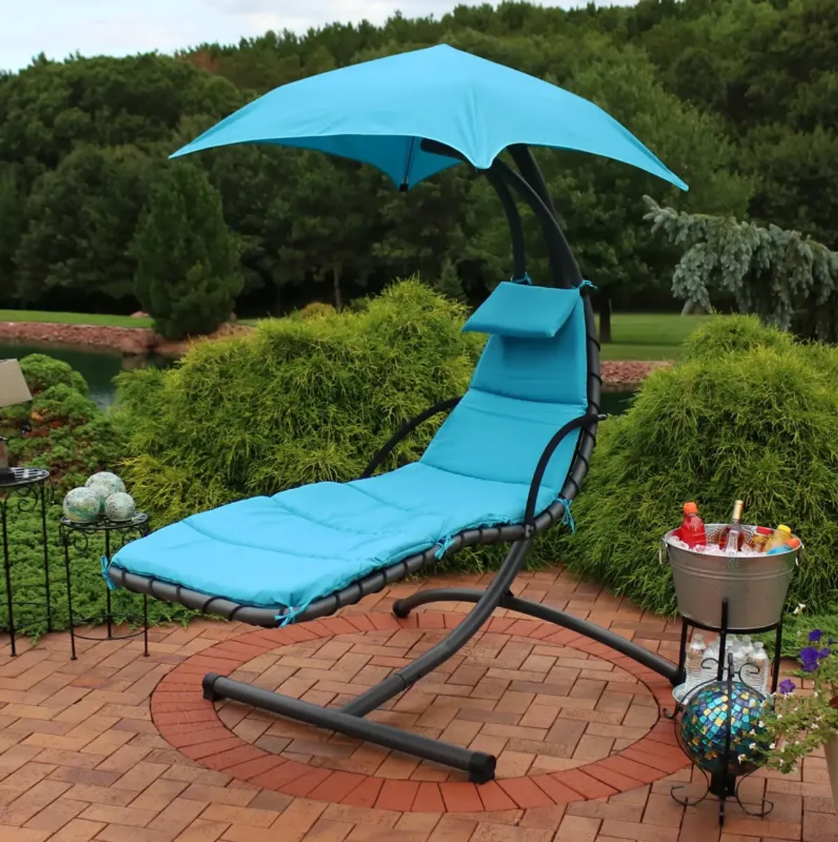 Sunnydaze Floating Chaise Lounge Chair with Canopy and Arc Stand