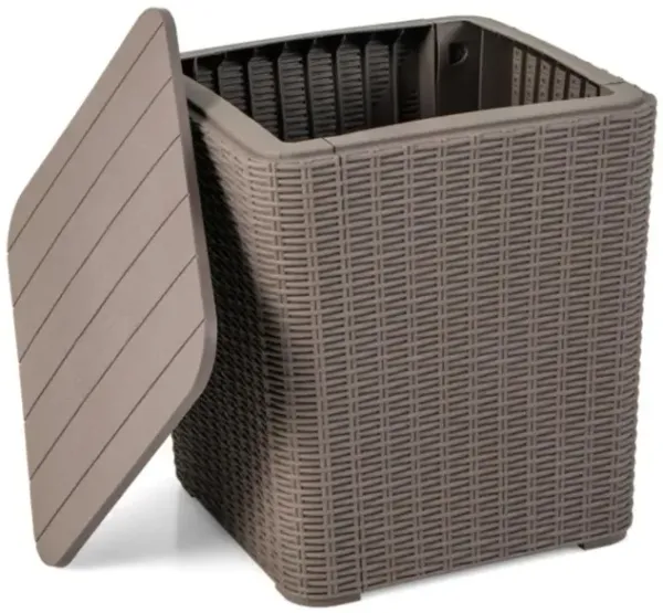 Hivvago Outdoor Resin Storage Side Table with Removable Lid and Wicker-woven Accent