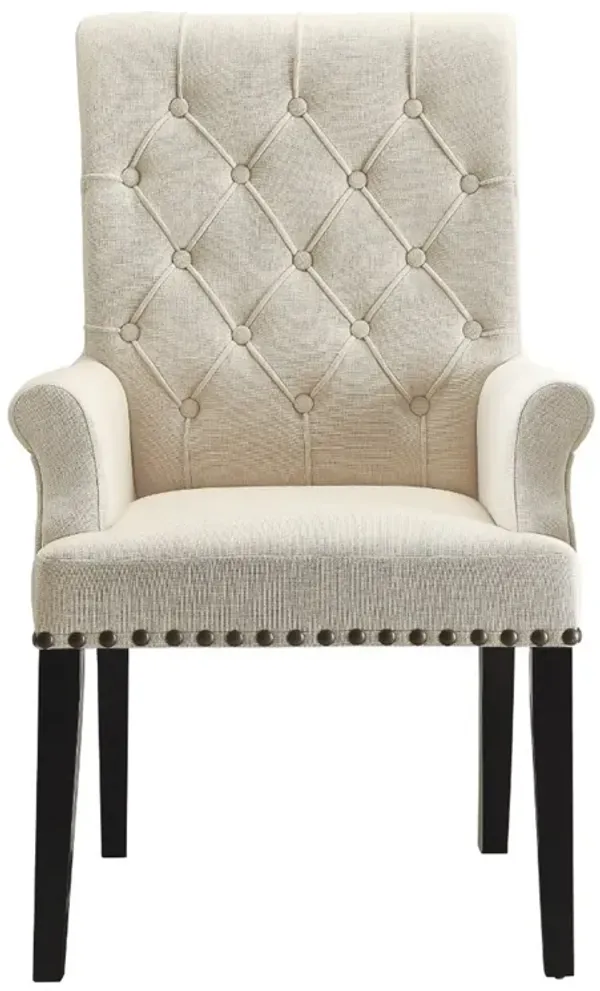 Diamond Tufted Upholstered Dining Chair, Cream & Smokey Black-Benzara