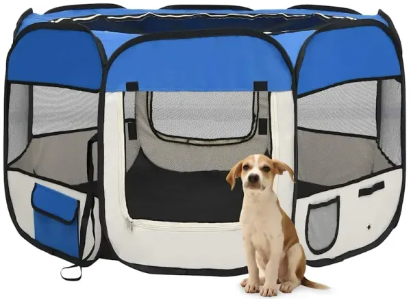 Foldable Dog Playpen with Carrying Bag Blue 43.3"x43.3"x22.8"