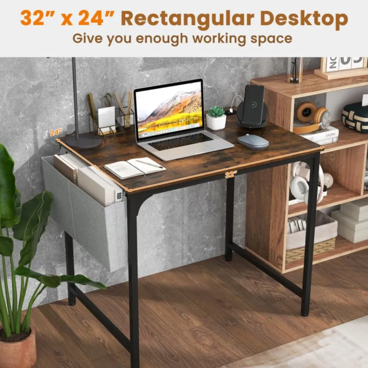 Hivvago 32 Inch Home Office Desk with Charging Station Storage Bag and Headphone Hook